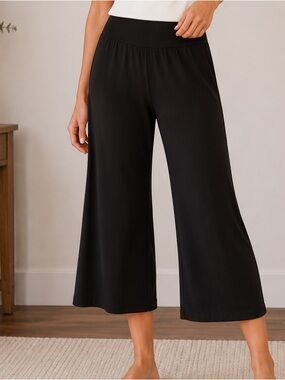Susan Graver Black Cropped Wide-Leg Pull-On Pants